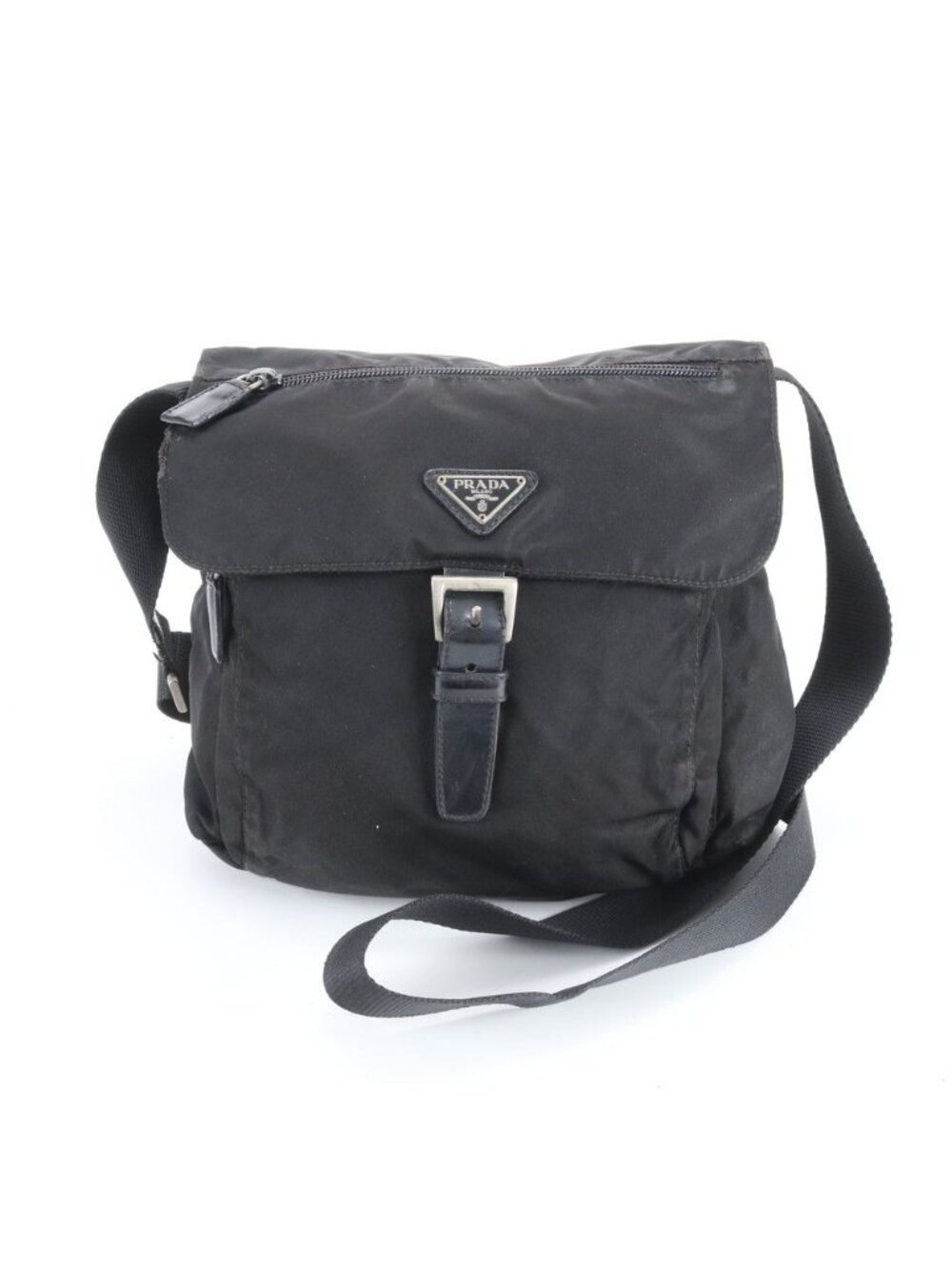 Prada Tessuto Nylon Triangle Logo Leather Shoulder Bag Crossbody Messenger